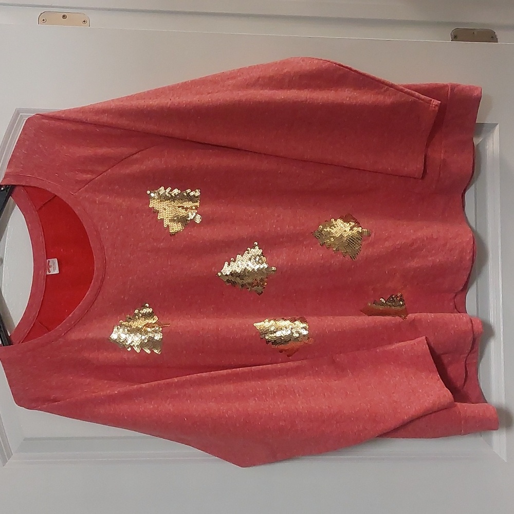 Holiday Time Heather Red Gold Sequin Christmas Tree Holiday Sweatshirt Sz 4X